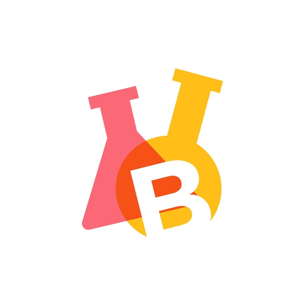 Ilustración de icono de vector de logotipo de vaso de vidrio de laboratorio de letra b