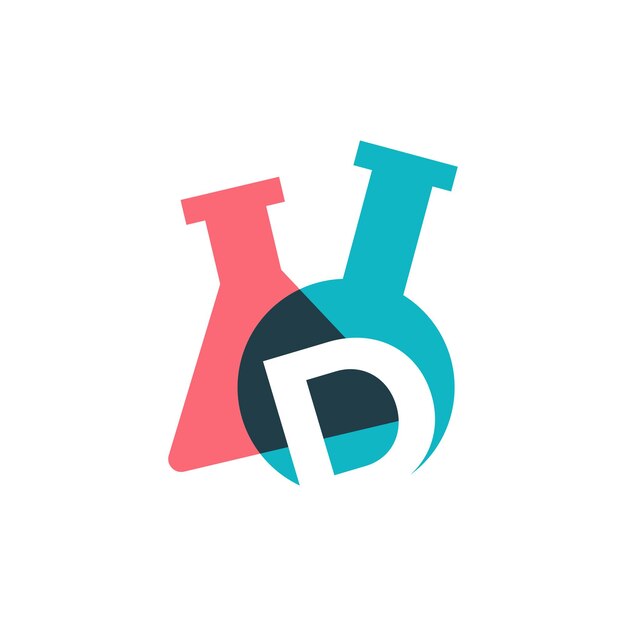 Ilustración de icono de vector de logotipo de vaso de vidrio de laboratorio de letra D
