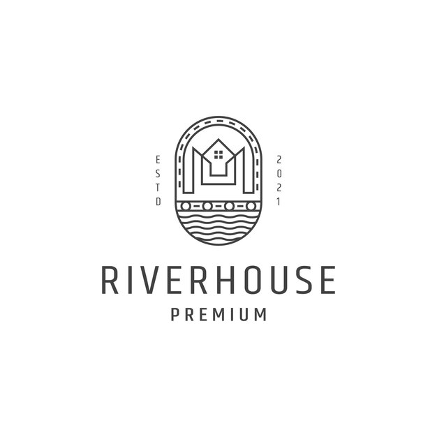 Ilustración de icono de vector de logotipo vintage de estilo de casa de río