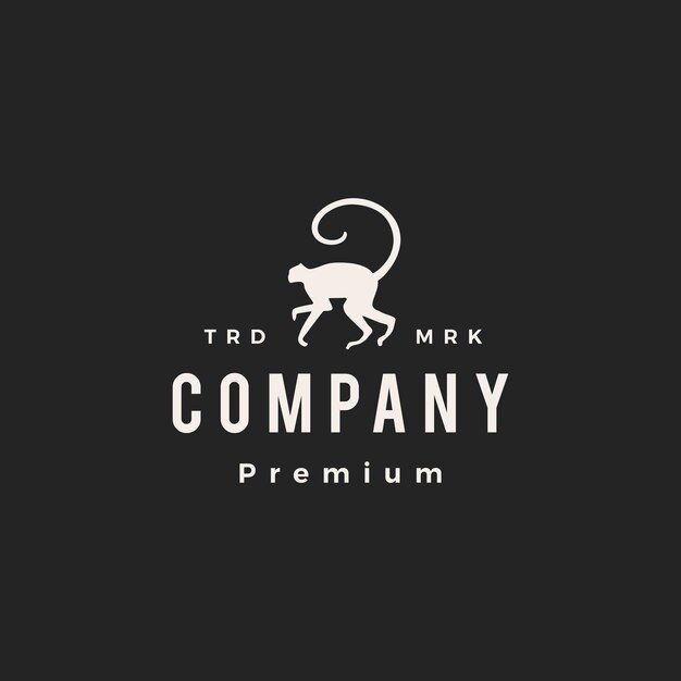Ilustración de icono de vector de mono de cola larga hipster vintage logo