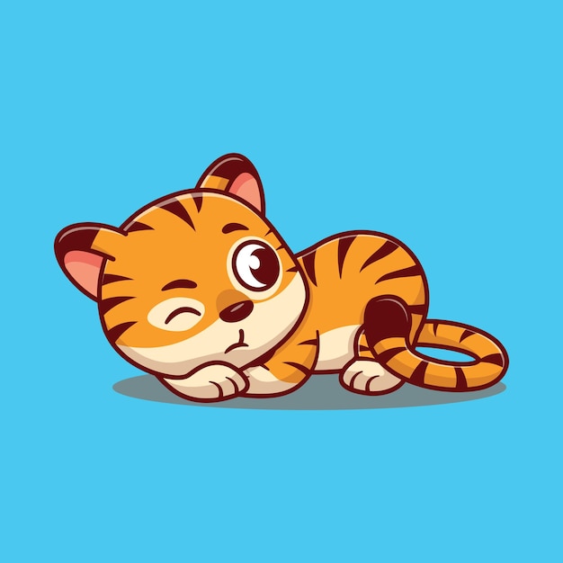 Ilustración de icono de vector de personaje de dibujos animados de tigre lindo. concepto de icono de naturaleza animal divertido aislado.