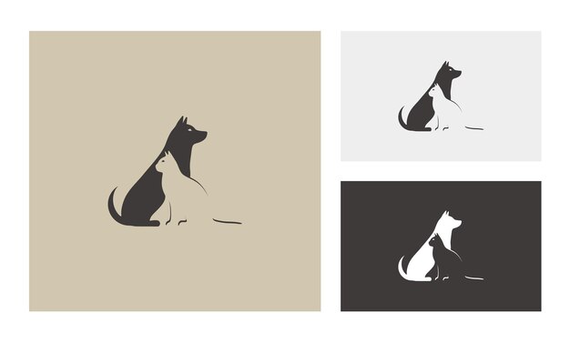Ilustración de icono de vector de plantilla de logotipo minimalista de gato de perro