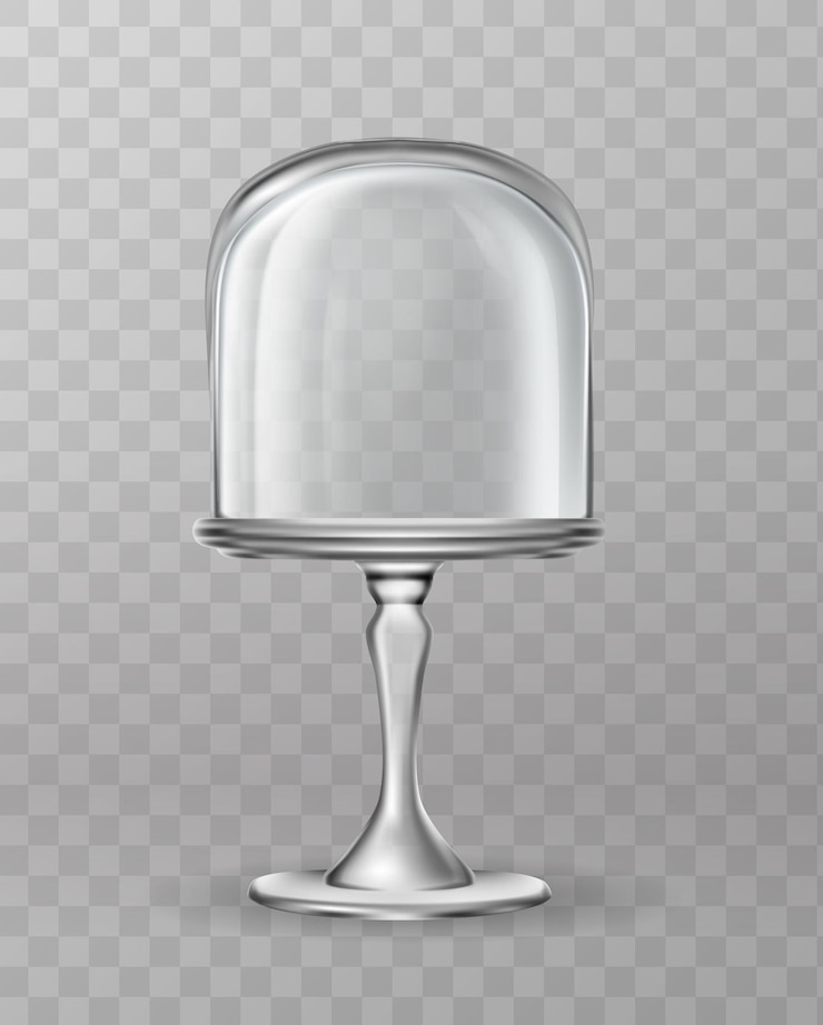 Vector ilustración de icono de vector realista campana de cristal transparente soporte de pastel aislado en transparente