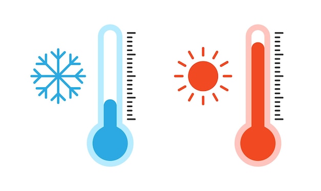 Ilustración de icono de vector de termómetro. Temperatura caliente y fría para el concepto de diseño de verano e invierno.