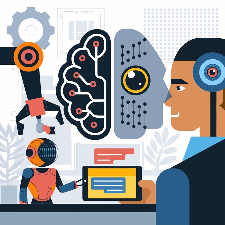 Vector ilustración de icono vectorial 2d inteligencia artificial y la mente del robot humano