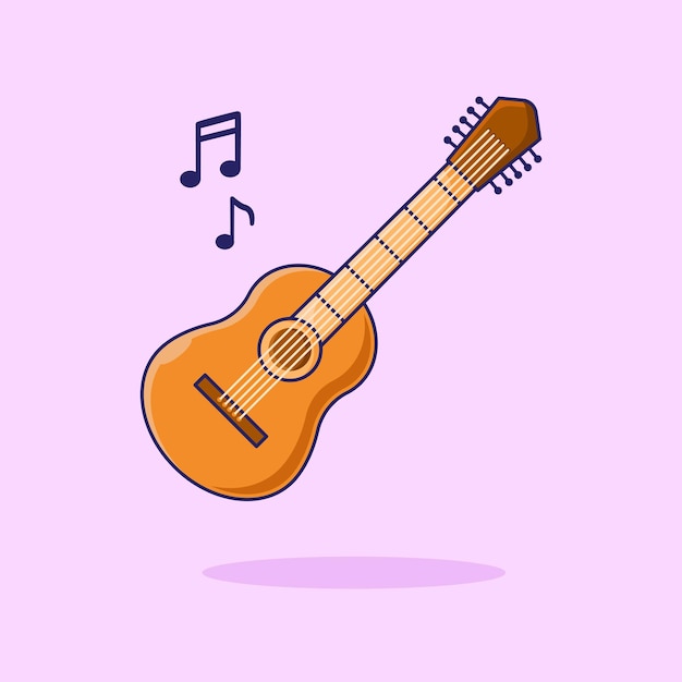 Ilustración de icono vectorial acústico de guitarra estilo de dibujos animados planos adecuado para web y banner