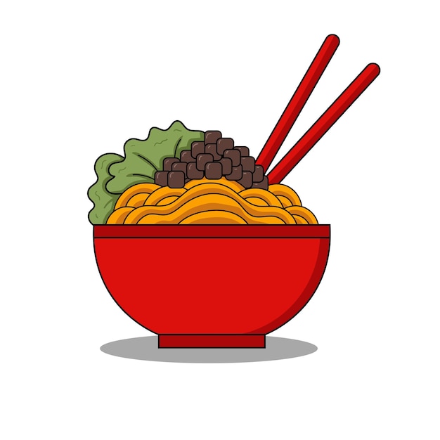 Ilustración del icono vectorial de alimentos de fideos de pollo en un fondo blanco