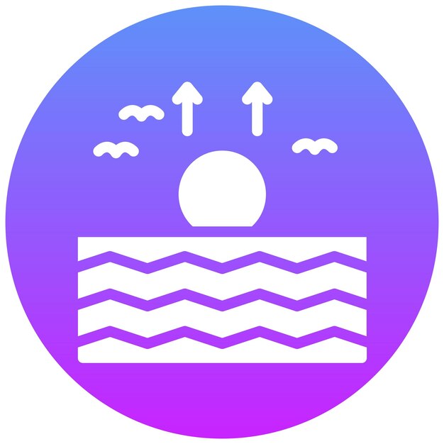 Ilustración del icono vectorial del amanecer del icono de la línea costera