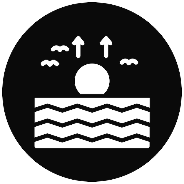 Ilustración del icono vectorial del amanecer del icono de la línea costera