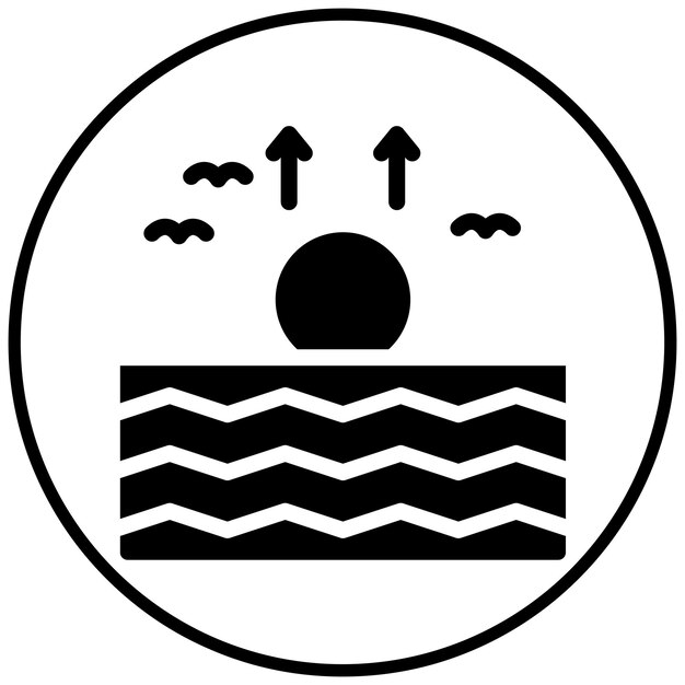 Ilustración del icono vectorial del amanecer del icono de la línea costera