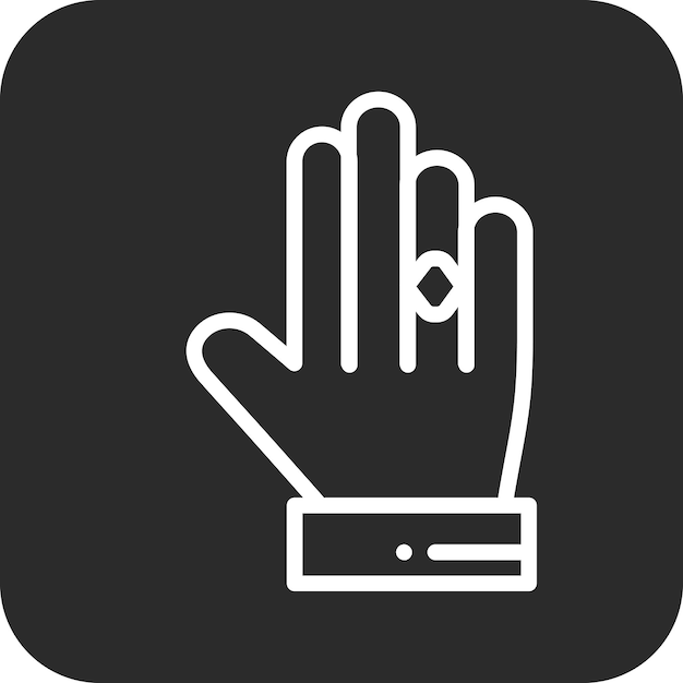 Ilustración del icono vectorial del anillo en la mano del conjunto de iconos de bodas