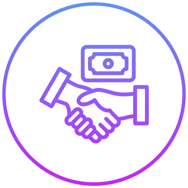 Ilustración del icono vectorial del apretón de mano de soborno del conjunto de iconos de corrupción