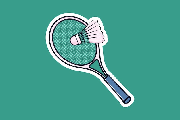 Ilustración de icono vectorial de bádminton con etiqueta de raqueta Concepto de diseño de icono de objeto deportivo