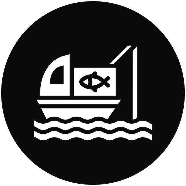 Ilustración del icono vectorial del barco de pesca del conjunto de iconos de pesca