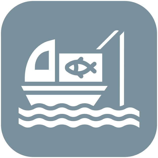 Ilustración del icono vectorial del barco de pesca del conjunto de iconos de pesca