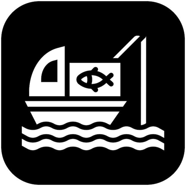 Ilustración del icono vectorial del barco de pesca del conjunto de iconos de pesca