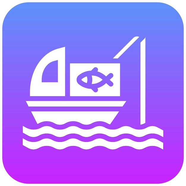 Ilustración del icono vectorial del barco de pesca del conjunto de iconos de pesca