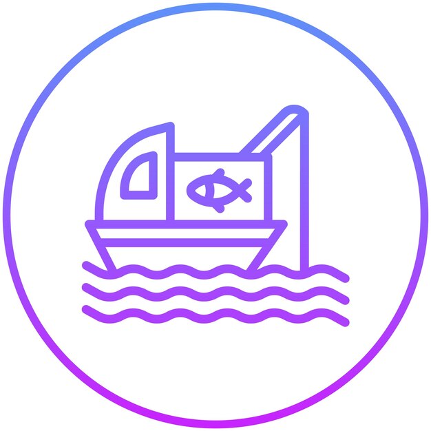 Ilustración del icono vectorial del barco de pesca del conjunto de iconos de pesca