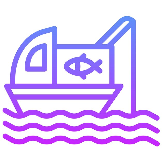 Ilustración del icono vectorial del barco de pesca del conjunto de iconos de pesca