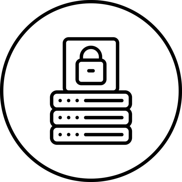 Ilustración del icono vectorial de bloqueo de la base de datos del conjunto de iconos de alojamiento web