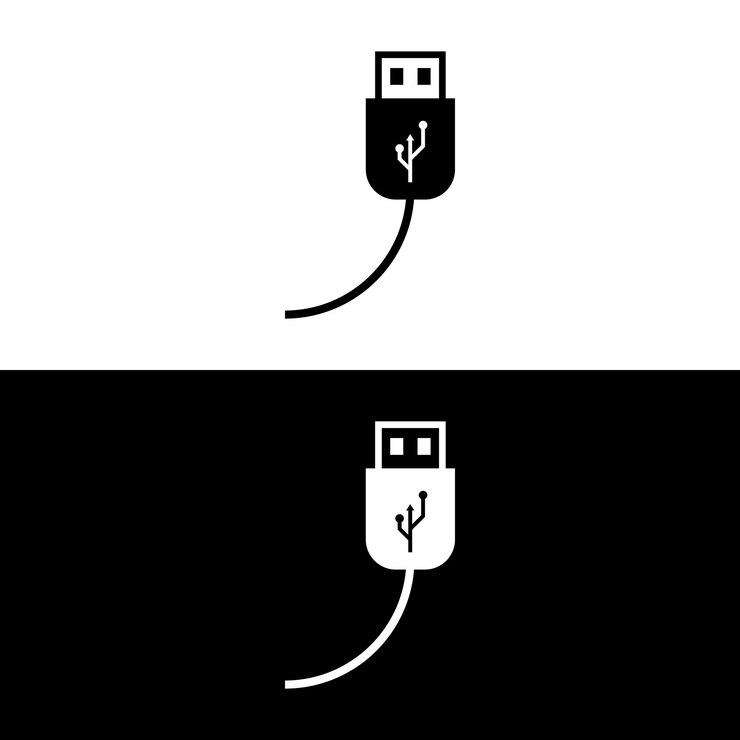Vector ilustración del icono vectorial del cable de datos usb con alambre cable usb para la transferencia de datos de la computadora