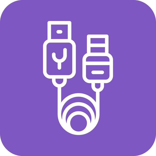Ilustración del icono vectorial de cable USB del conjunto de iconos de computadora y hardware