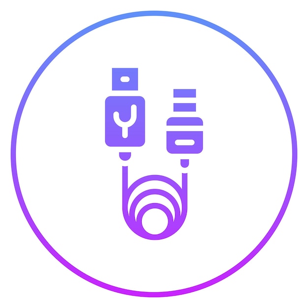 Ilustración del icono vectorial de cable USB del conjunto de iconos de computadora y hardware