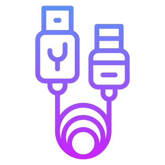 Ilustración del icono vectorial de cable USB del conjunto de iconos de computadora y hardware