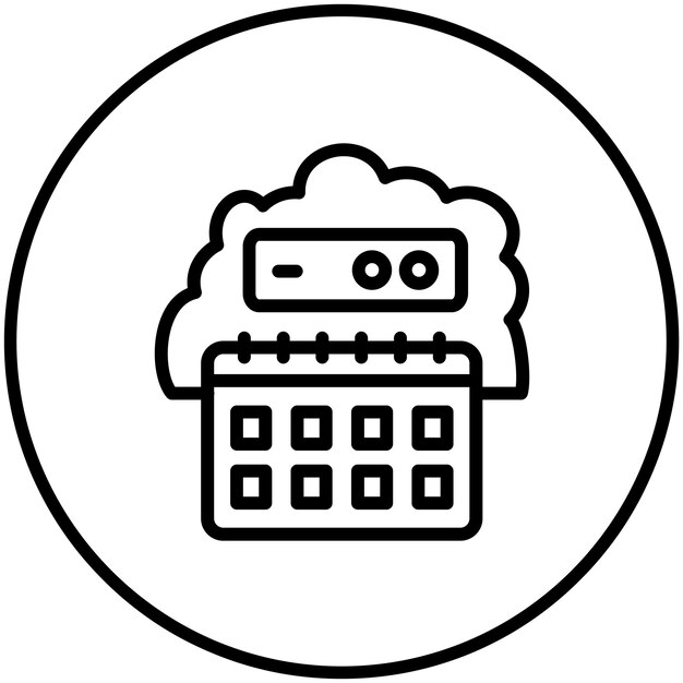 Ilustración del icono vectorial del calendario en la nube del conjunto de iconos de Cloud Computing