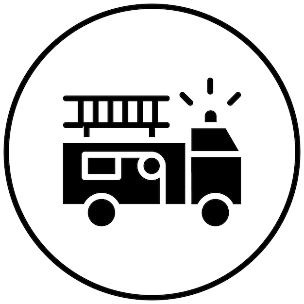 Ilustración del icono vectorial del camión de bomberos del conjunto de iconos de bomberos