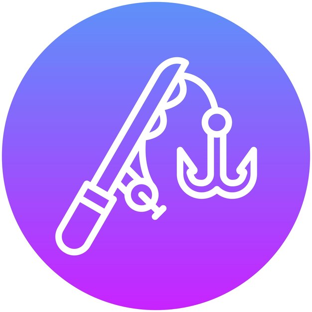 Ilustración del icono vectorial de la caña y el carrete del conjunto de iconos de pesca