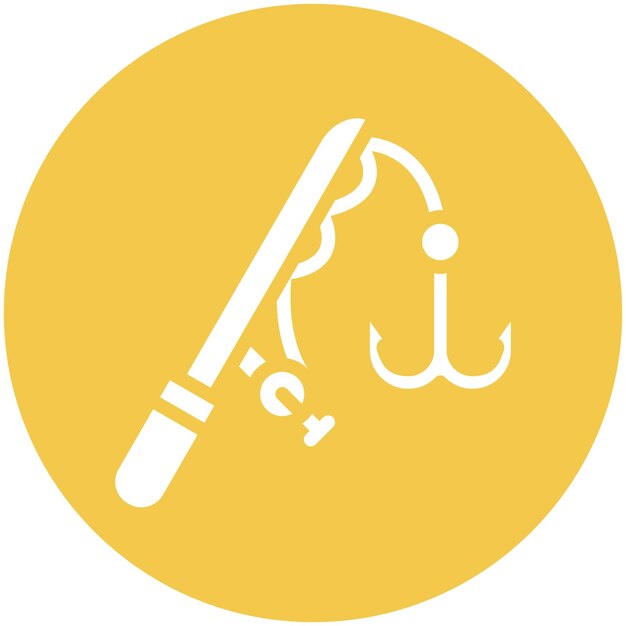 Ilustración del icono vectorial de la caña y el carrete del conjunto de iconos de pesca