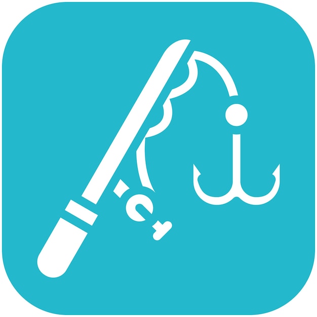 Ilustración del icono vectorial de la caña y el carrete del conjunto de iconos de pesca