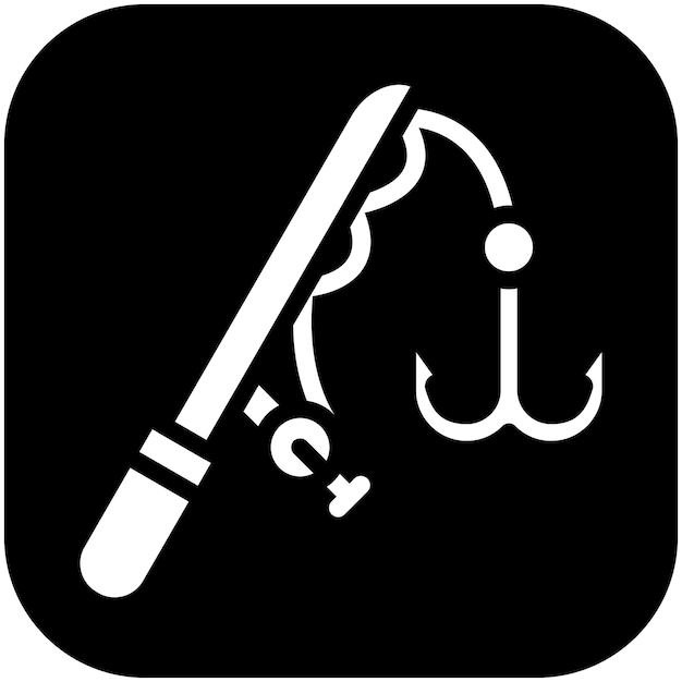 Ilustración del icono vectorial de la caña y el carrete del conjunto de iconos de pesca