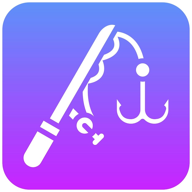 Ilustración del icono vectorial de la caña y el carrete del conjunto de iconos de pesca
