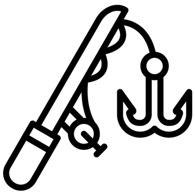 Ilustración del icono vectorial de la caña y el carrete del conjunto de iconos de pesca