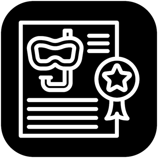 Ilustración del icono vectorial del certificado de buceo del conjunto de iconos de vacaciones y turismo