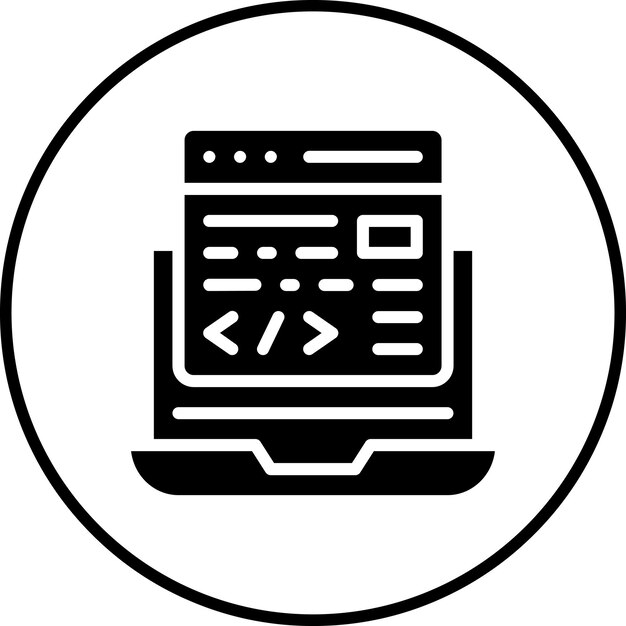 Ilustración del icono vectorial de codificación de la computadora portátil del conjunto de iconos de alojamiento web
