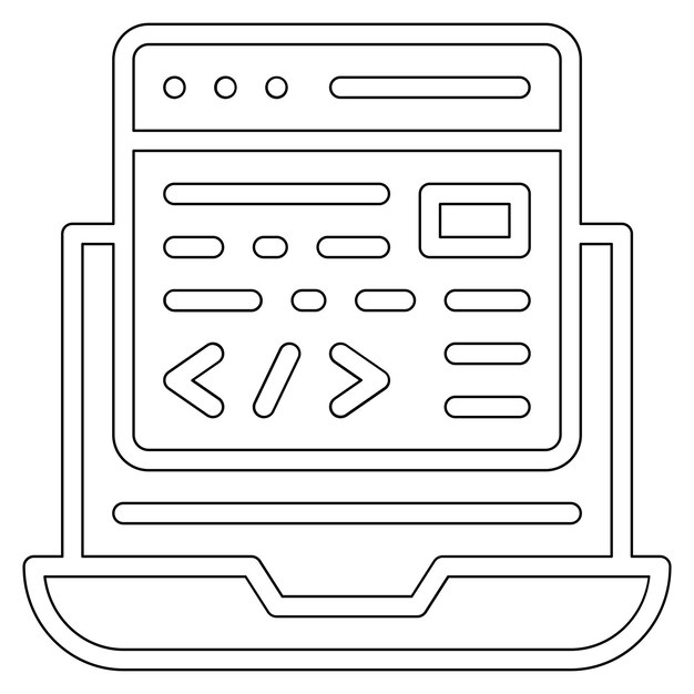 Ilustración del icono vectorial de codificación de la computadora portátil del conjunto de iconos de alojamiento web