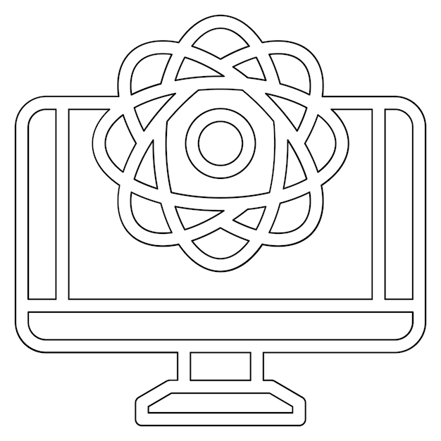 Ilustración del icono vectorial de computación cuántica del conjunto de iconos de computadora y hardware