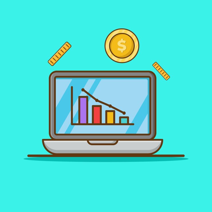 Vector ilustración de icono vectorial de computadora portátil y moneda estilo plano adecuado para página de aterrizaje web y banner