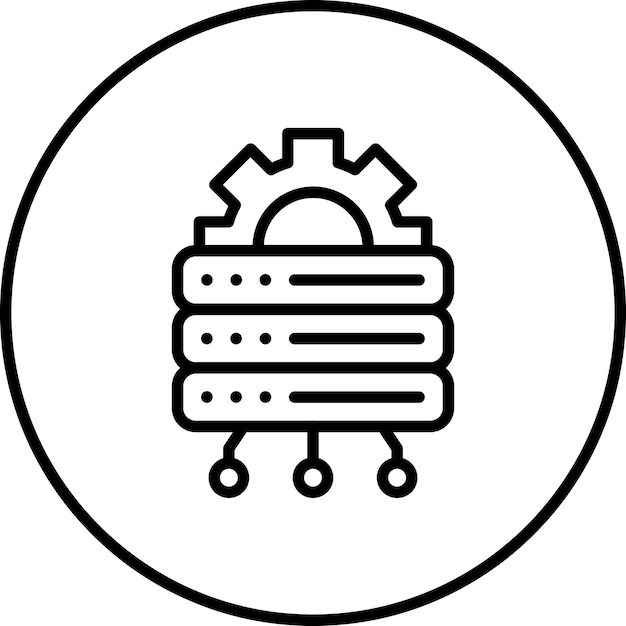 Ilustración del icono vectorial de la configuración de la base de datos del conjunto de iconos de alojamiento web