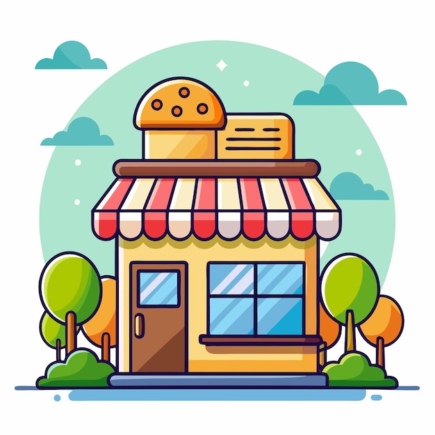 Ilustración del icono vectorial de la construcción de una panadería única
