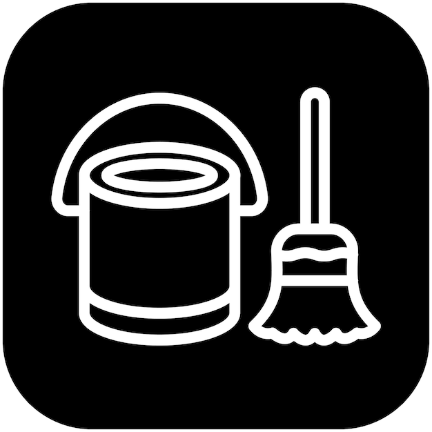 Ilustración del icono vectorial del cubo de limpieza del conjunto de iconos de mejoras para el hogar