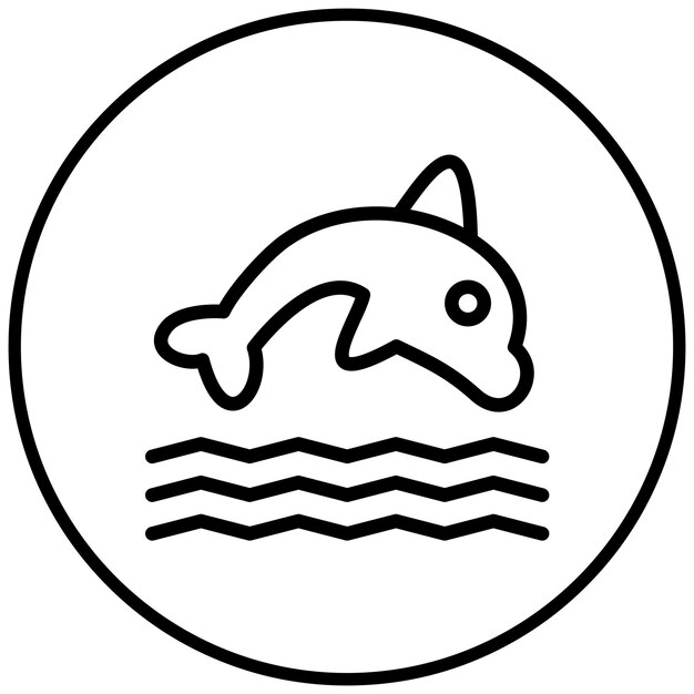 Ilustración del icono vectorial del delfín del conjunto de iconos de Coastline