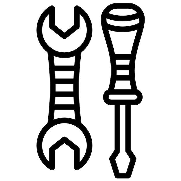 Ilustración del icono vectorial del destornillador y la llave de herramientas