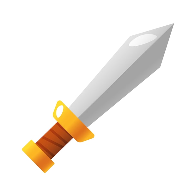 Ilustración de icono vectorial de dibujos animados de una espada de caballero medieval aislada sobre un fondo blanco