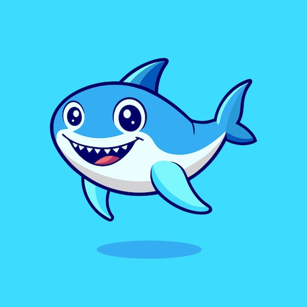 Ilustración del icono vectorial de dibujos animados de tiburones que nadan