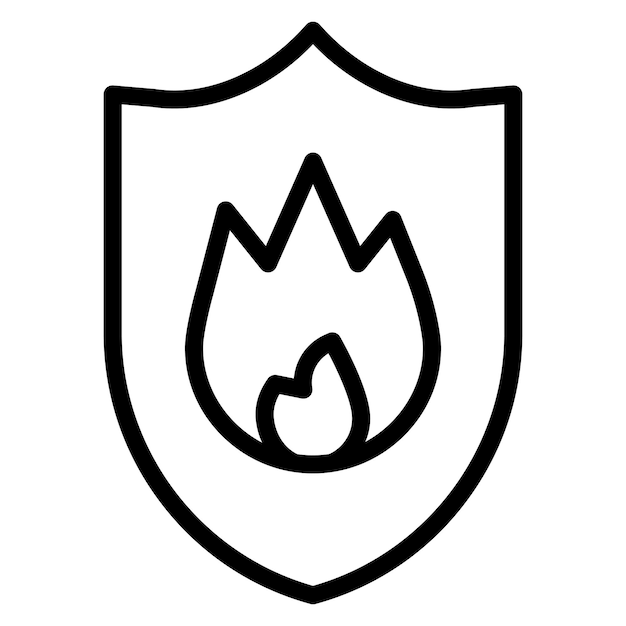 Ilustración del icono vectorial del escudo de fuego del conjunto de iconos de bomberos