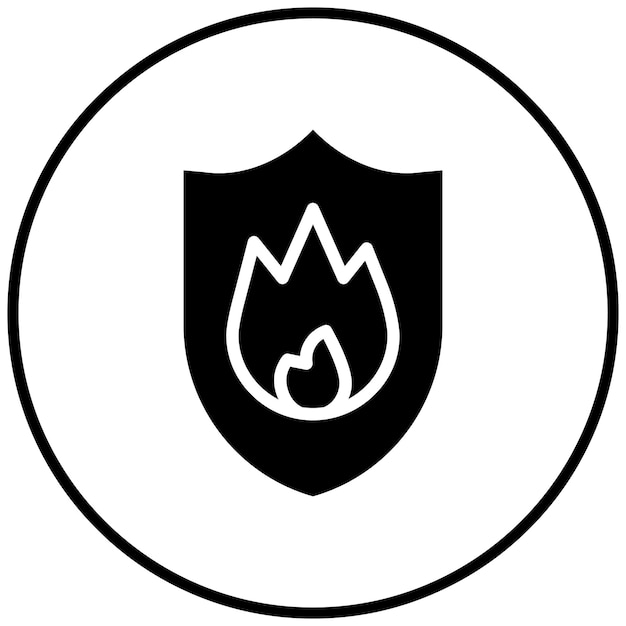 Ilustración del icono vectorial del escudo de fuego del conjunto de iconos de bomberos